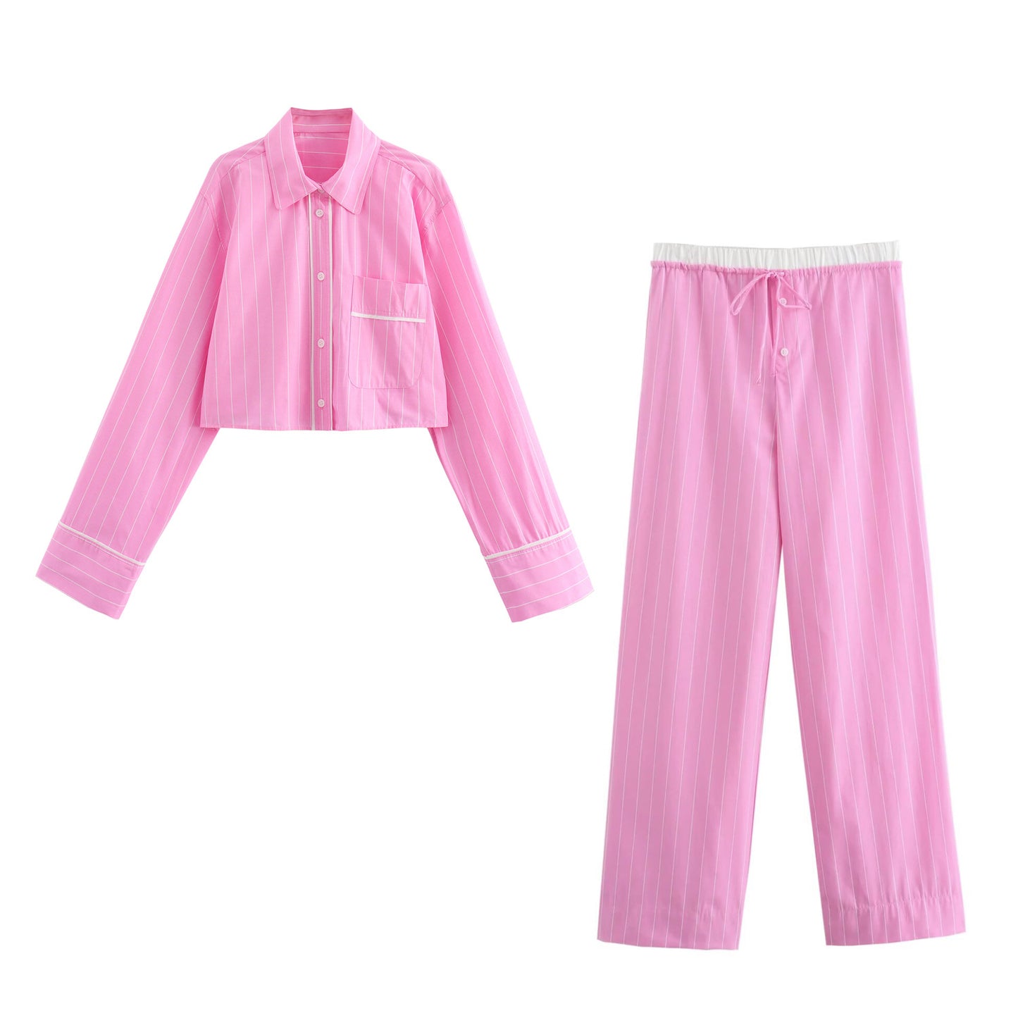 Women's Simple Striped Pajamas Style Shirt Pants Suit