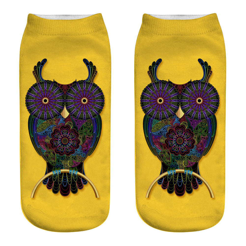 Printed Female Socks Owl Pattern Animal 3D Printed Short Socks