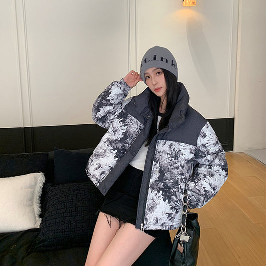 Cotton-padded Jacket Loose Thick Printed Short Coat