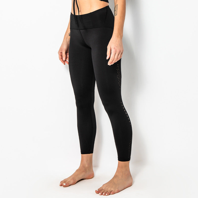 Pocket Fitness Laser Hollow Stitching Hip-lifting Tight-fitting Sports Running Yoga Pants Women
