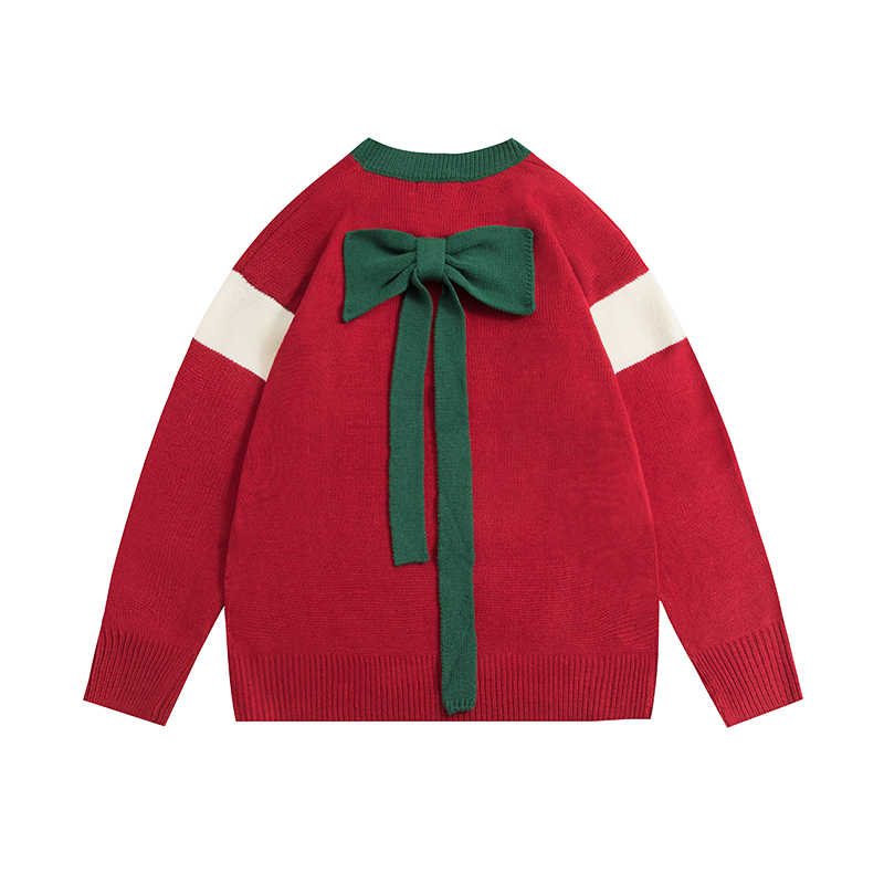 Color-blocking Bow V-neck Sweater Women's Loose Christmas Sweater