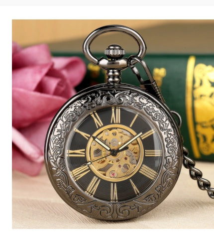 Flip Cover Transparent Carved Magnifying Glass Automatic Engraving Mechanical Pocket Watch