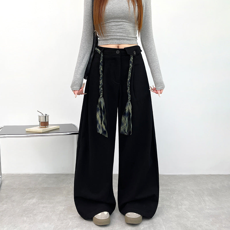 Womens High-waisted Drapey Straight-leg Loose-fit Wide-leg Pants