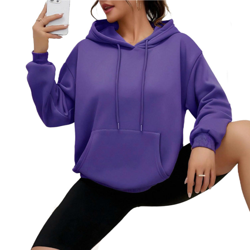 Alsidig Løs Sweatshirt med Snøre og Lomme Langærmet Dame