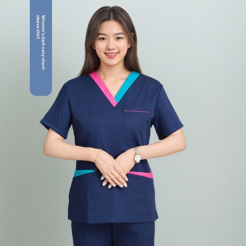 Womens Short-sleeve Scrubs With A Yin-yang Collar For Isolation Use