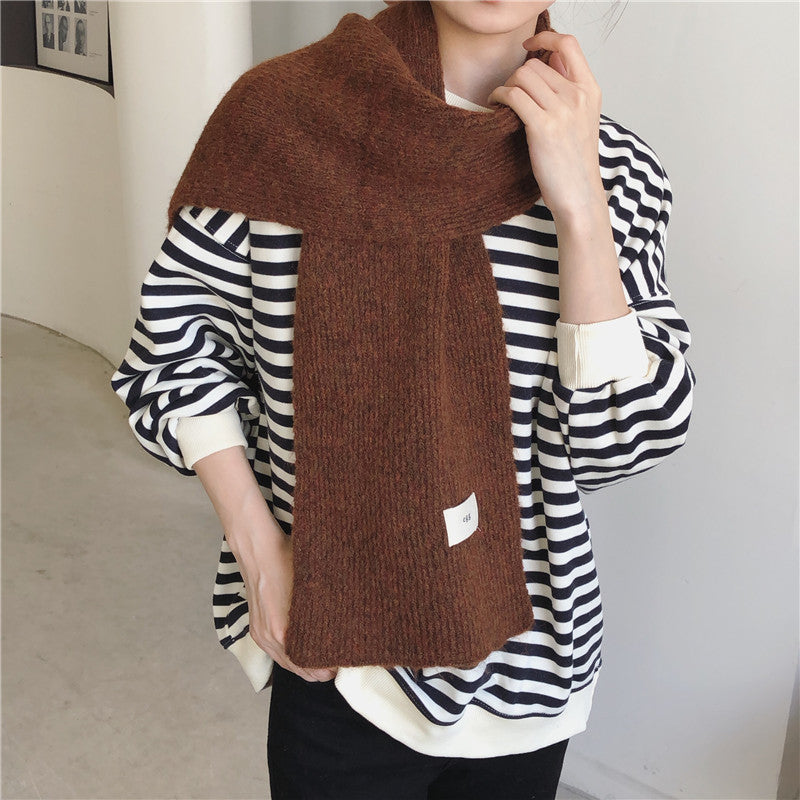 Fashion Solid Color Wool Knitted Small Scarf Women