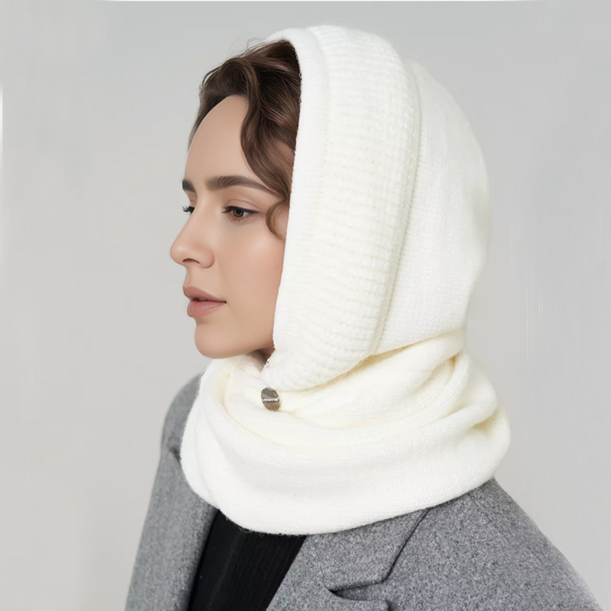 Solid Color Fashion Casual Knit Hat With Cross Scarf