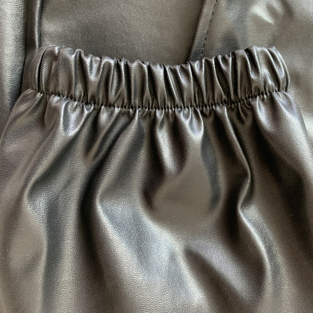 Solid Sexy PU Leather Casual Pants