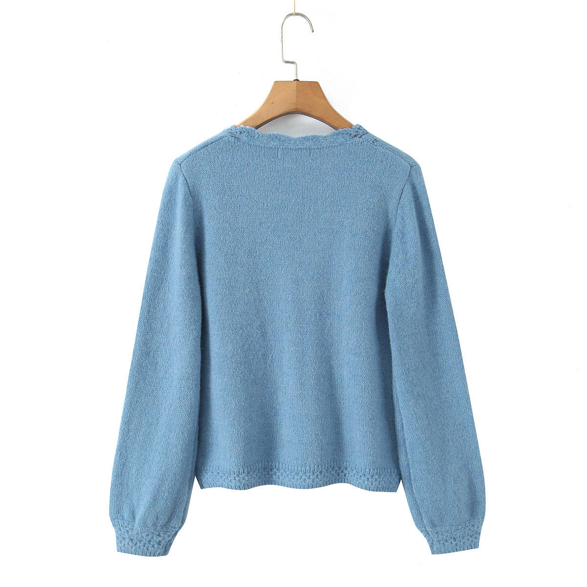 Crocheted Puff Sleeve Knitted Cardigan