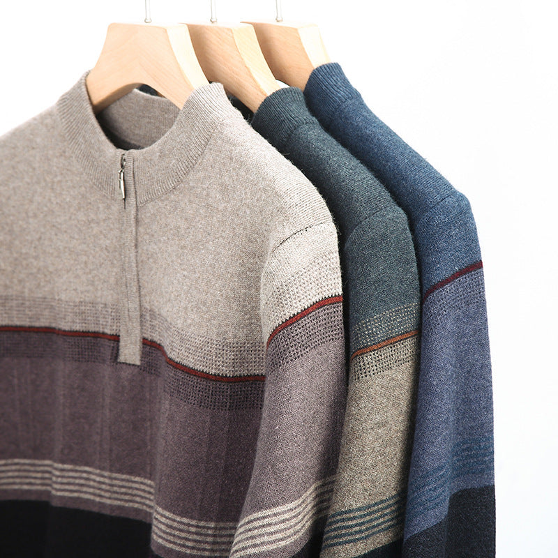 Zipper Collar Sweater Men's Thickened Long-sleeved Sweater