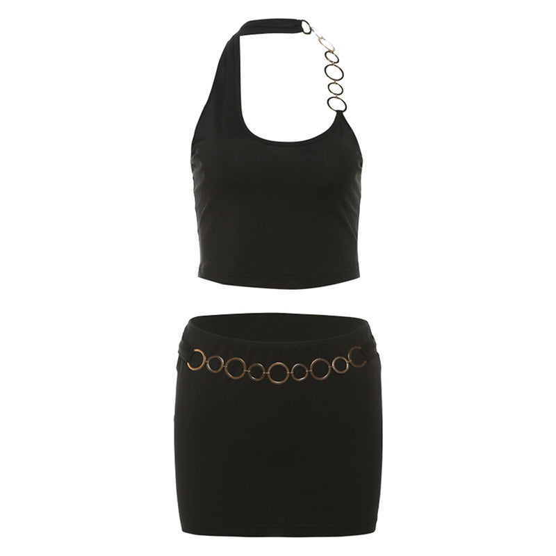 Womens Backless Halter Top And High-Waisted Bodycon Skirt Set