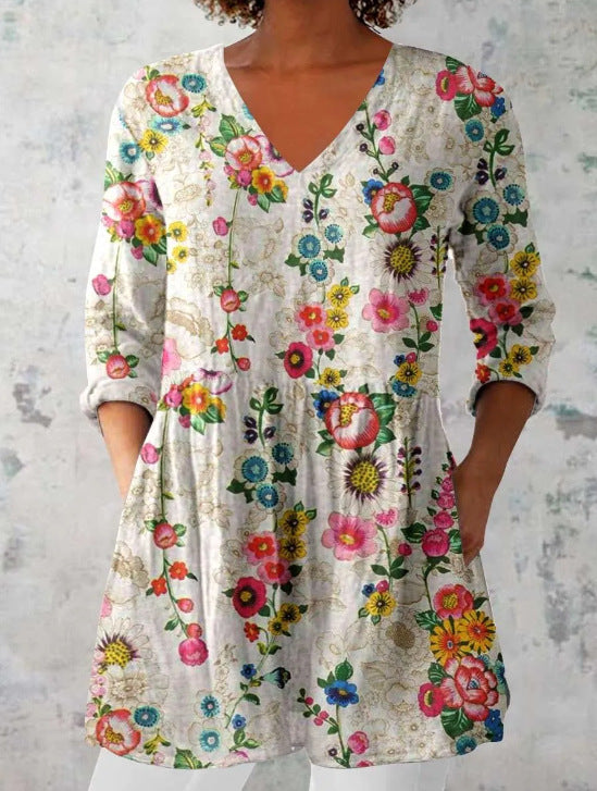 Women's Loose And Comfortable Digital Printed Round Neck Short-sleeved Top