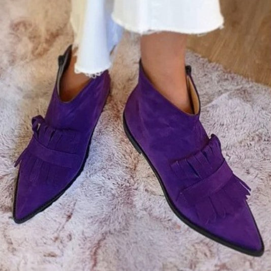 Slim Arrow Solid Color Suede Side Zipper Low Heel Plus Size Women's Boots