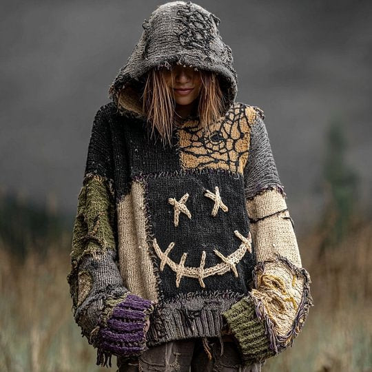 Relaxed Fit Hooded Casual Retro Sweater