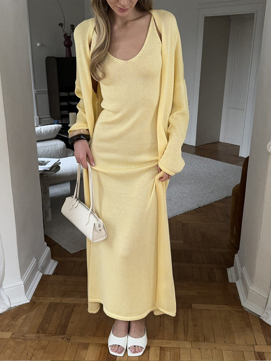 Womens Soft Knit Tunic Set Long Skirt Long-Sleeve Cardigan