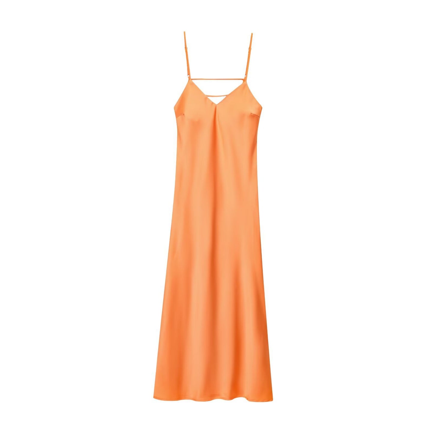 Silk Textured Solid Color Long Suspender Dress