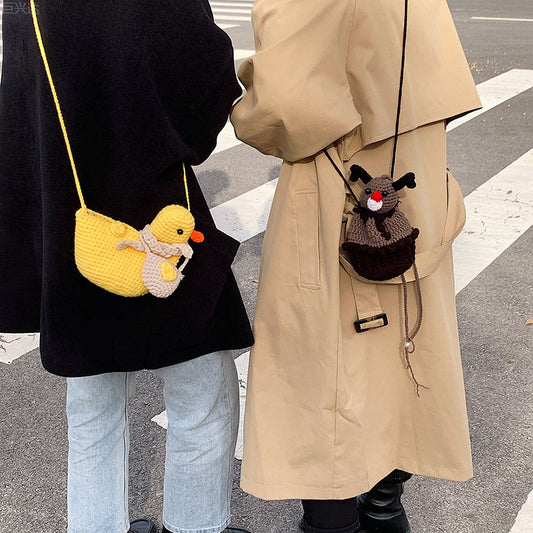 Cute Cartoon Wool Little Duck Knitted Shoulder Bag