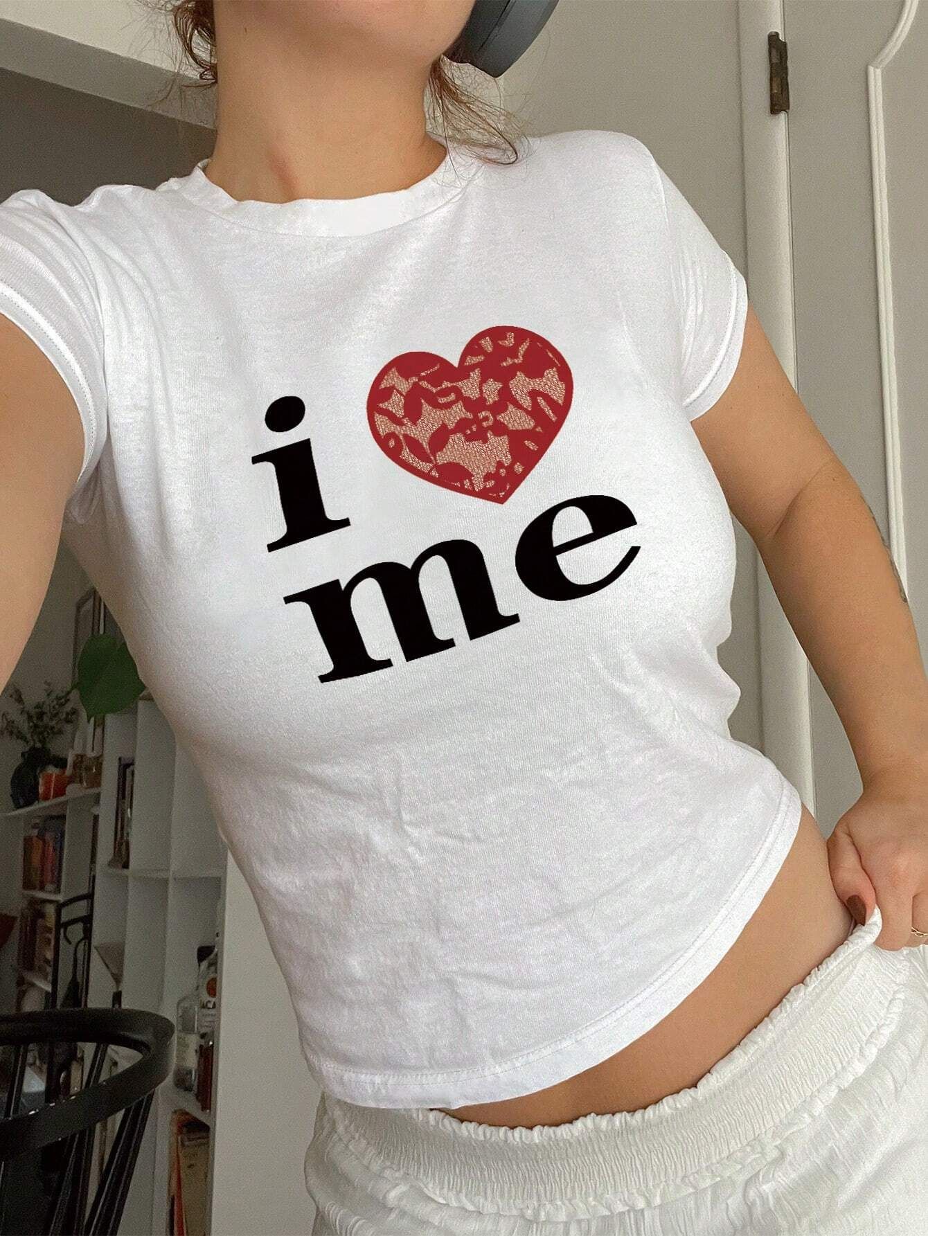 Printed Slim-fit Shoulder T-shirt Sweet And Spicy Top
