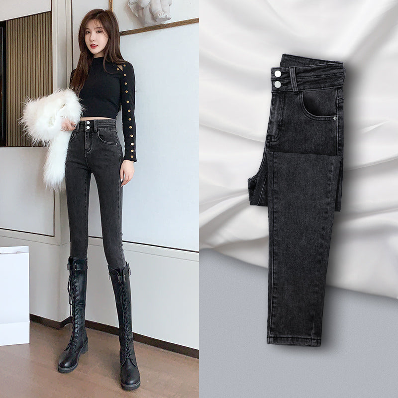 Women's High-waisted Jeans Are Thinner And Taller With Tight Elastic Feet