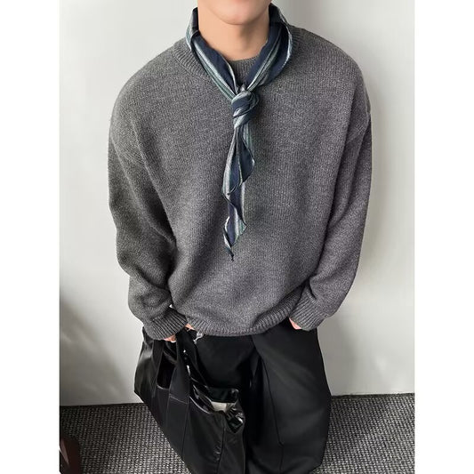 New Loose False Two Pieces Round Neck Sweater For Men