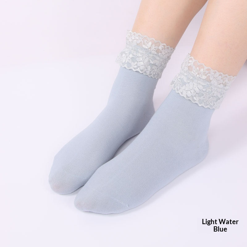 Cotton Socks With Lace Trim For Girls