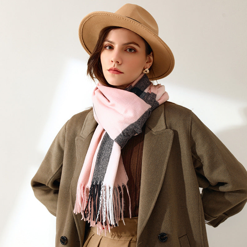 Imitation Cashmere Scarf Sweet Striped Shawl To Keep Warm