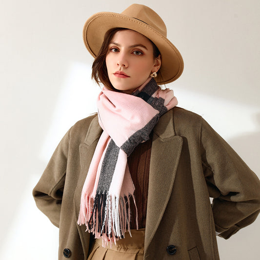 Imitation Cashmere Scarf Sweet Striped Shawl To Keep Warm