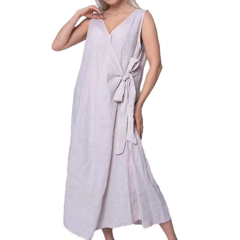 Womens Sleeveless Maxi Dress With V-Neck Side Ties
