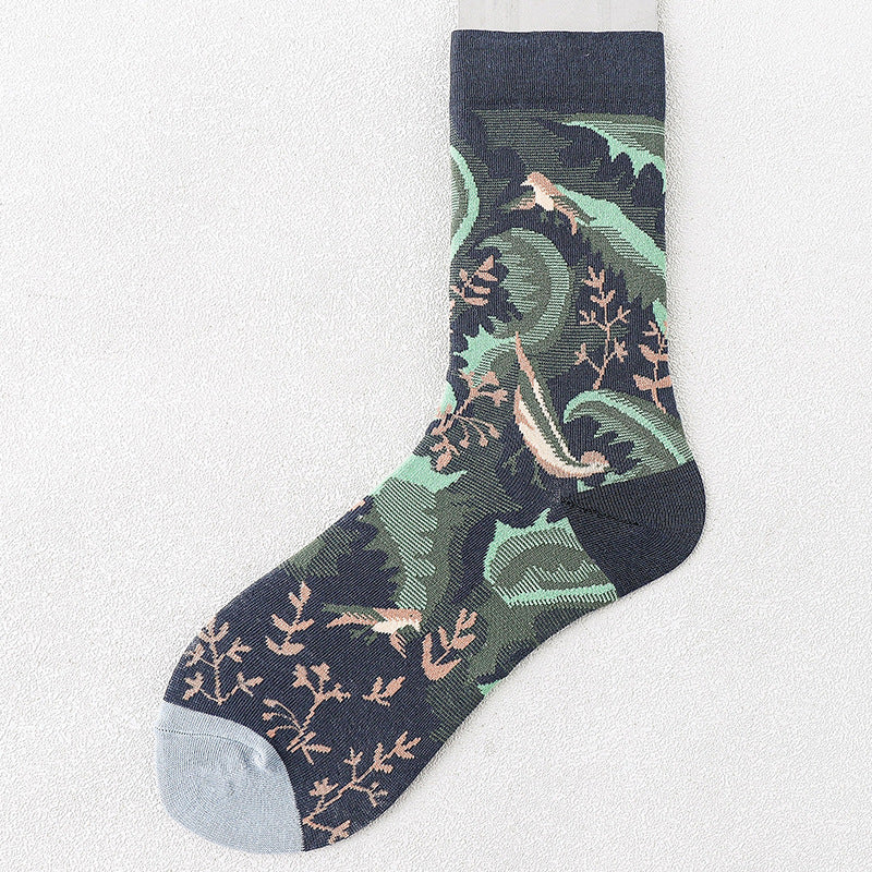 Mid Tube Mori Flower Stockings Street Illustration Sports Socks