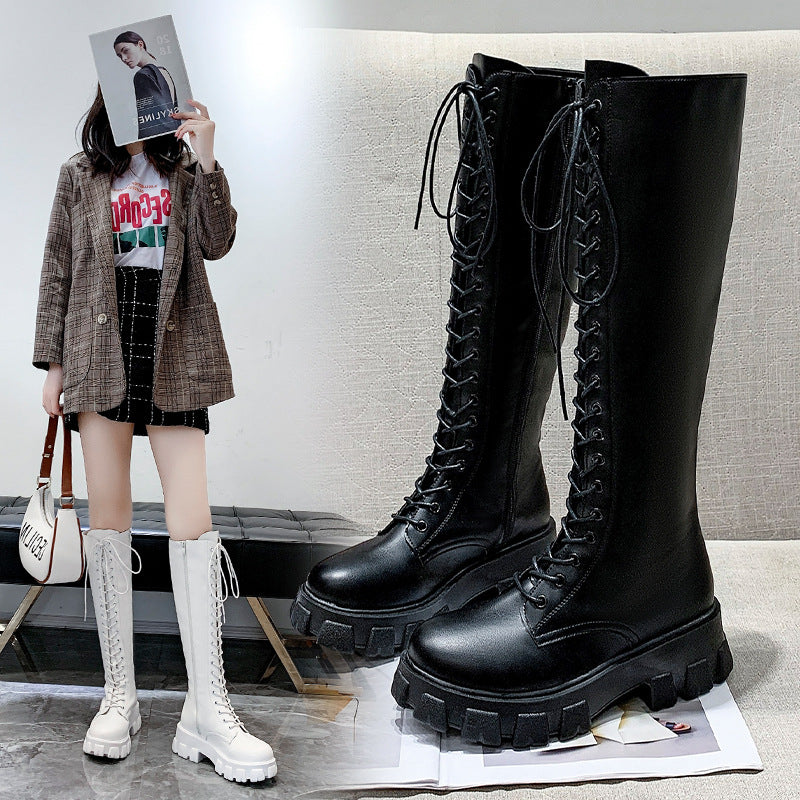 Women's British Style Front Lace-up Round Toe Martin Boots