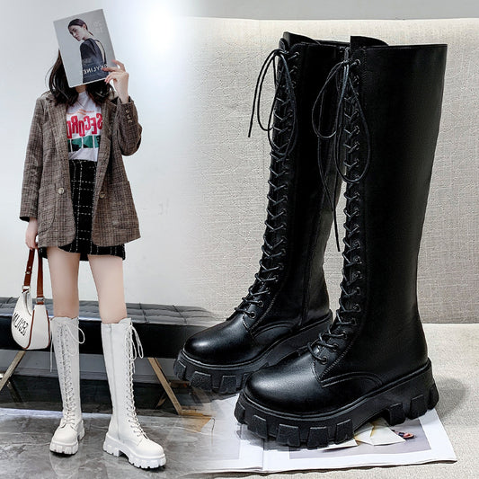 Women's British Style Front Lace-up Round Toe Martin Boots