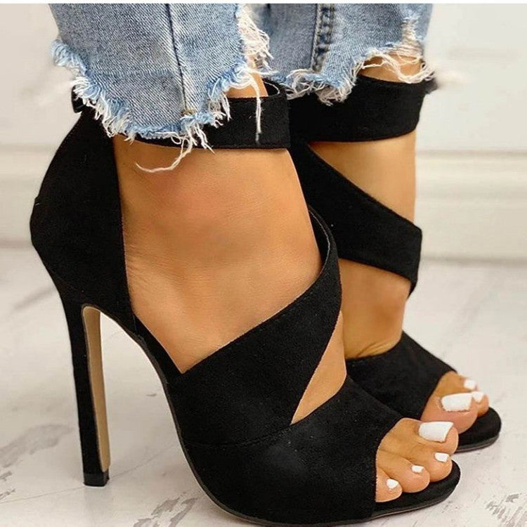 Stiletto High Heel Hollow Fish Mouth Zipper Fashion Sandals Roman Sandals