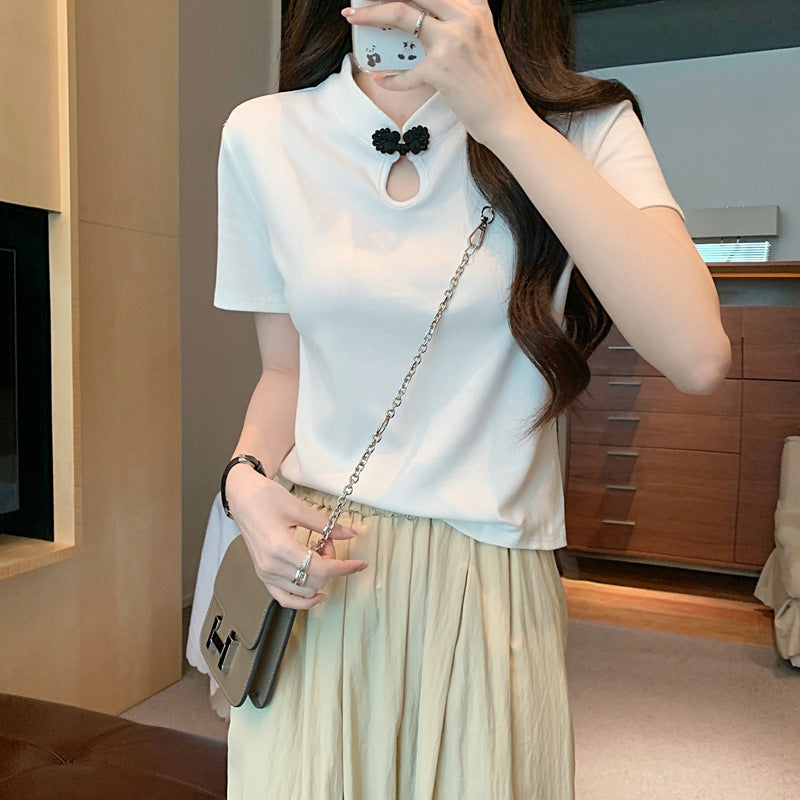 New Chinese Style Frog Button Short Sleeve T-shirt Summer New National Style