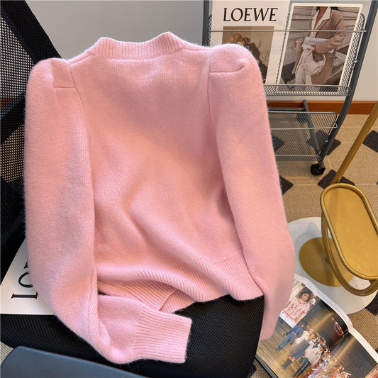 Puff Sleeve Soft Glutinous Sweater For Women Autumn New