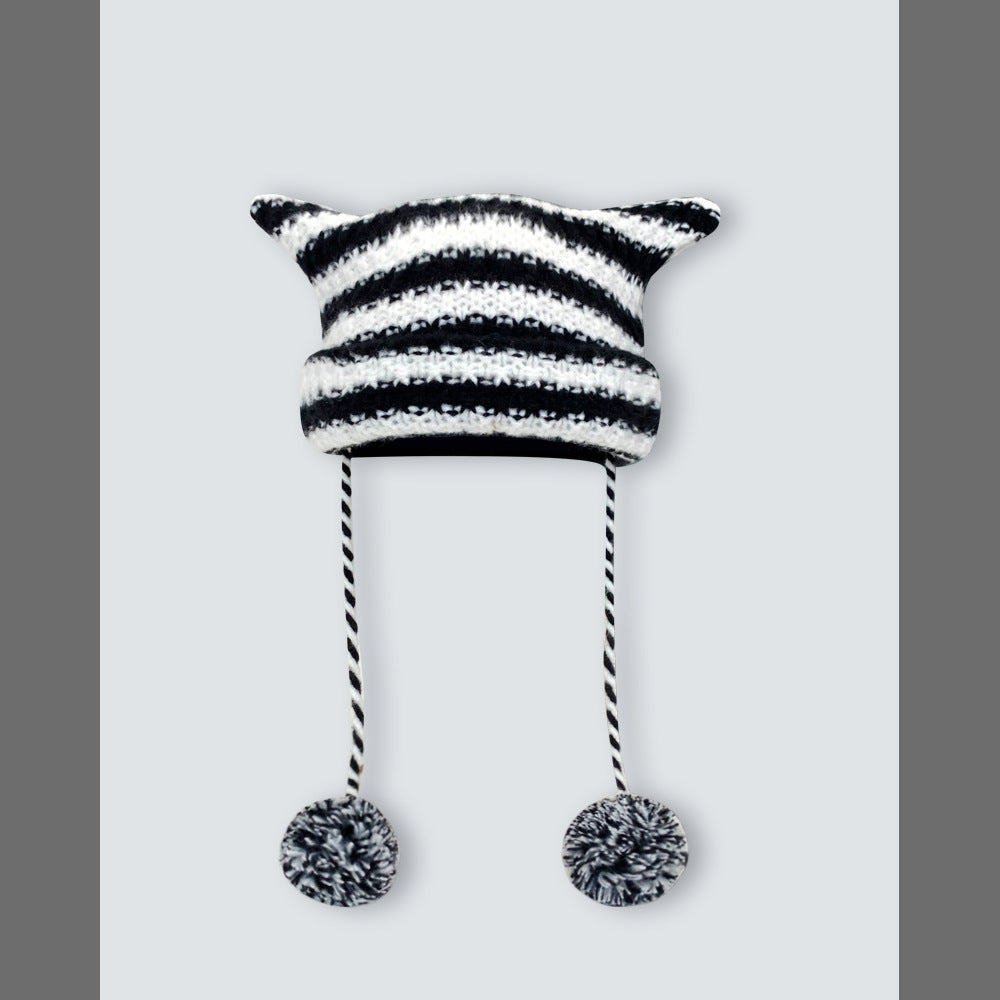 Striped Knitted Wool Hat Japanese Style