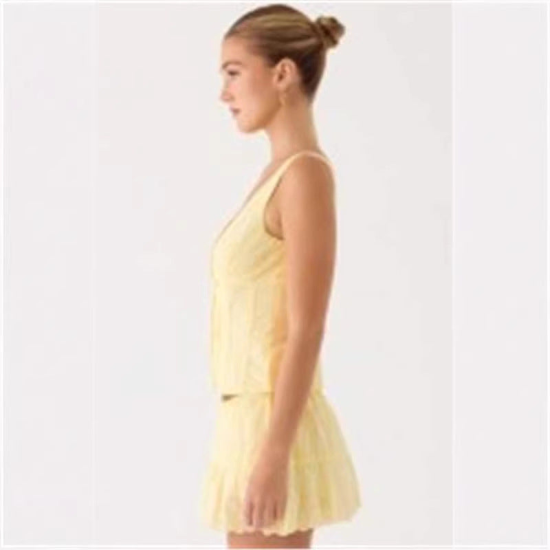 Women's Cotton Vest Short Crafted Set