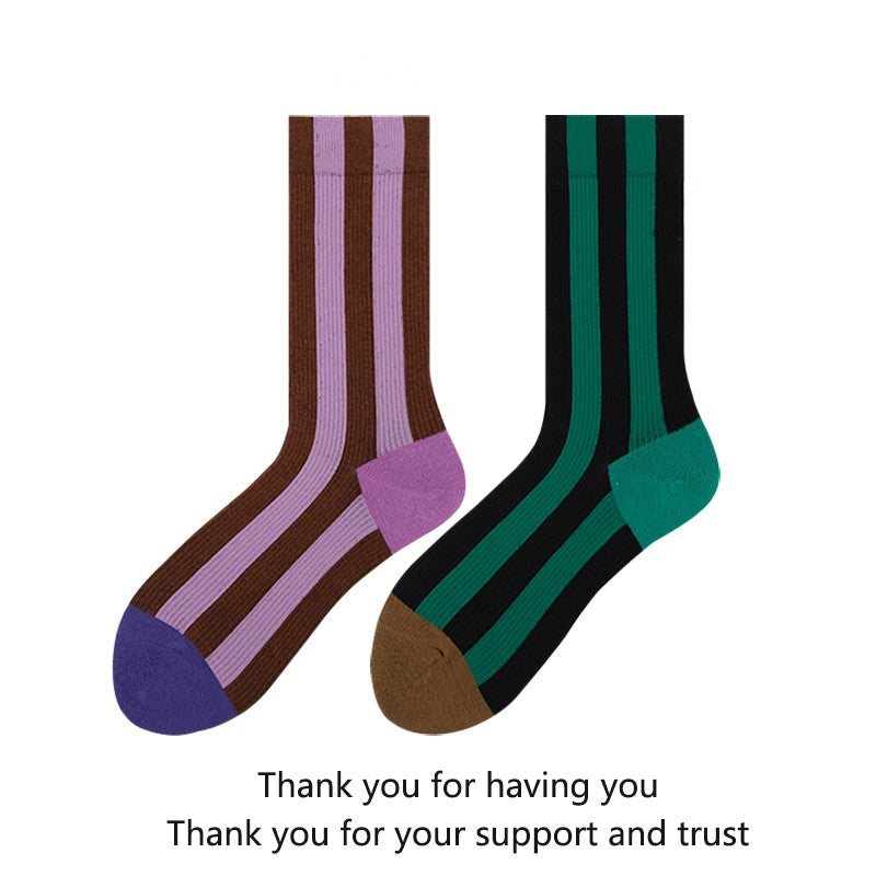 Contrast Striped Socks With Dopamine Color