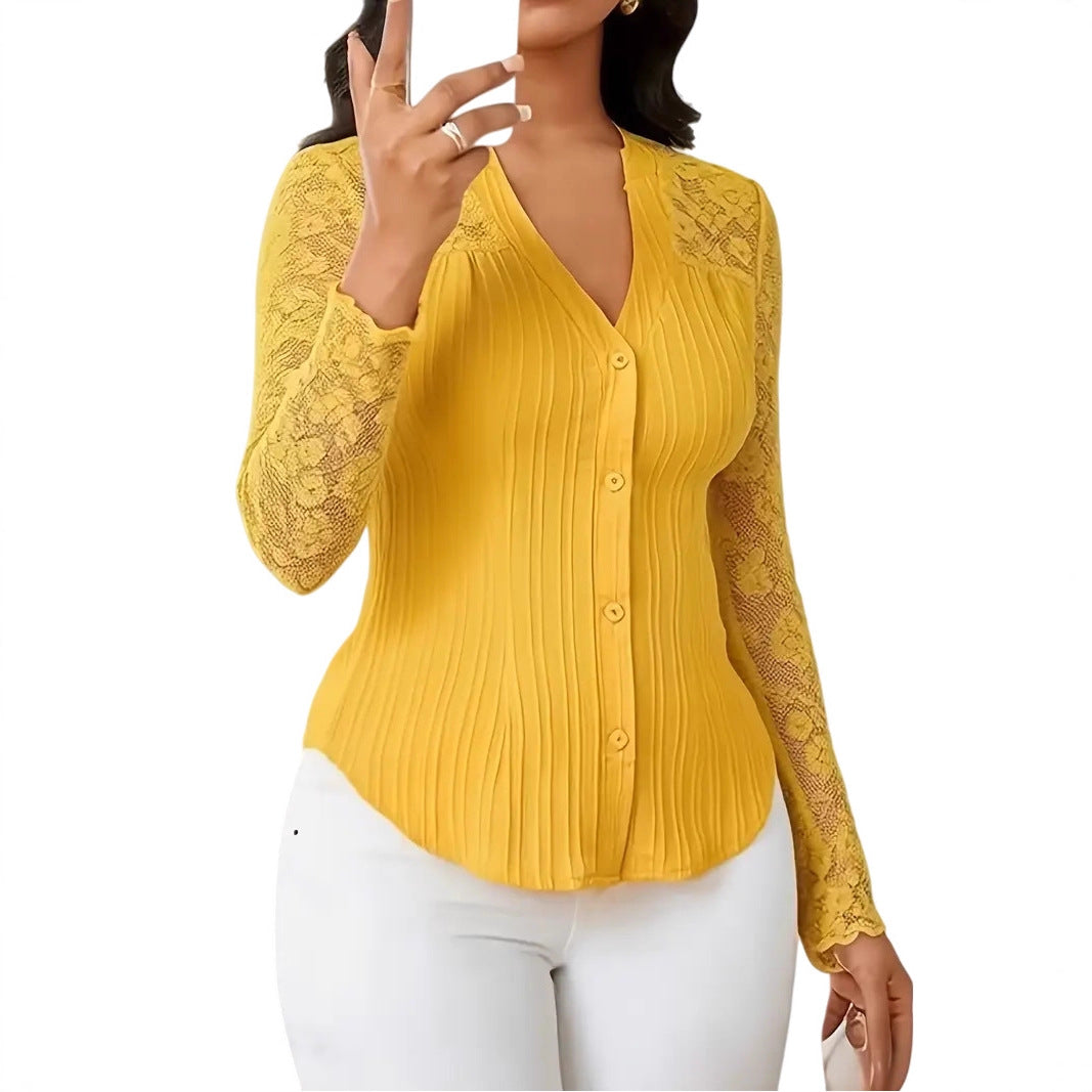 Gennembrudt langærmet V-hals cardigan