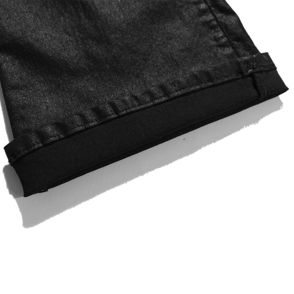 Vintage Coated Wax Straight Loose Black Jeans