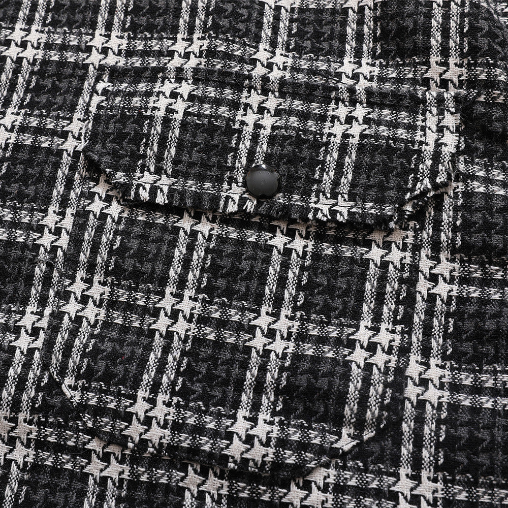 Letter Embroidery Men's Street Lapel Long Sleeve Shirt Autumn Loose Fine Plaid Shirt