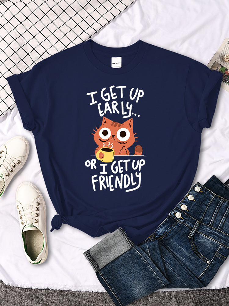 Womens Casual Crew-neck Printed All-match Short-sleeve Top