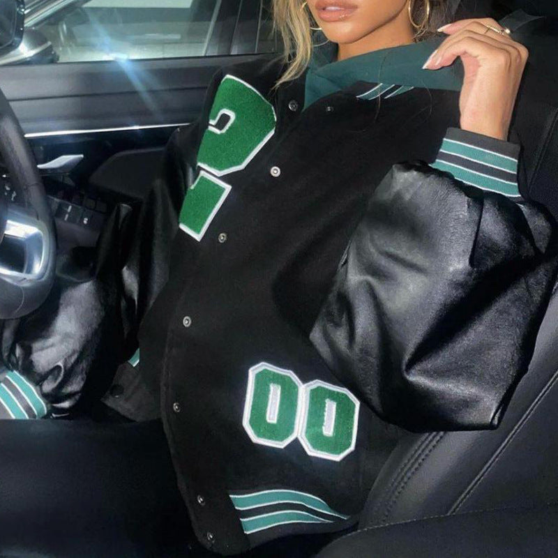 Fashion Letter Embroidery Hip-hop Fleece Leather Jacket