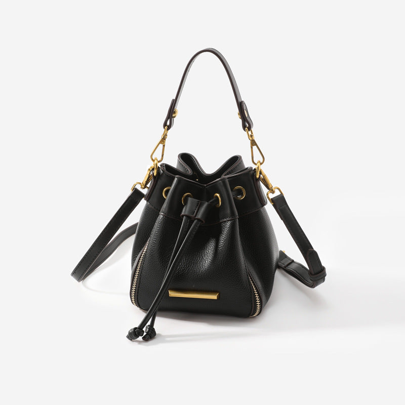 Drawstring Bucket Bag Women's Leather All-match Shoulder Handbag