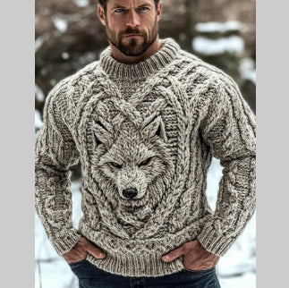 Mens Loose-Fit Long-Sleeve Pullover Hoodie With A Crew Neck And Printed Design
