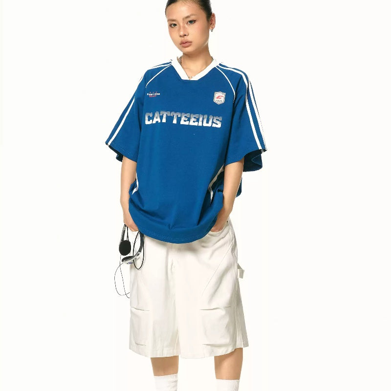 Sports Jersey Contrast Color Short-sleeved T-shirt Men And Women Couple Retro