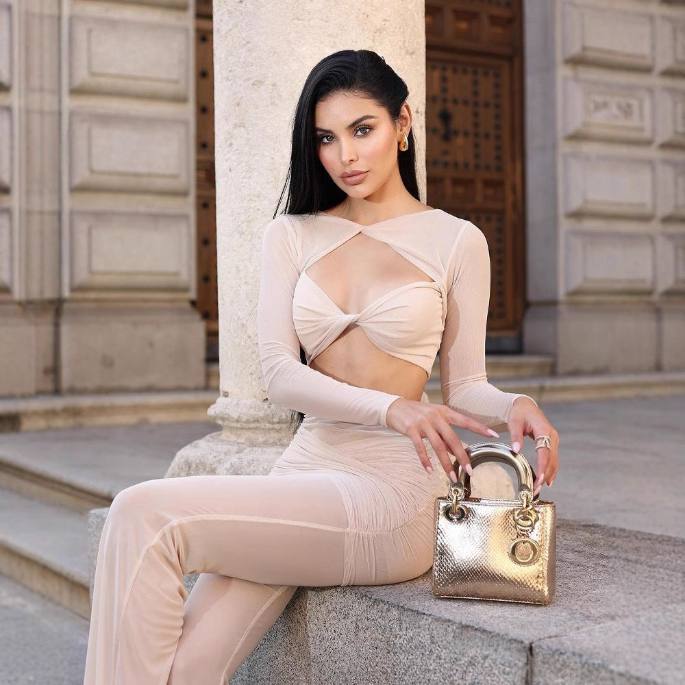 Hot Girl High Street Suit Mesh Trousers Two-piece Suit