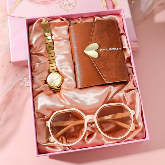 Steel Belt Ladies New Simple Watch Wallet Sunglasses Suit