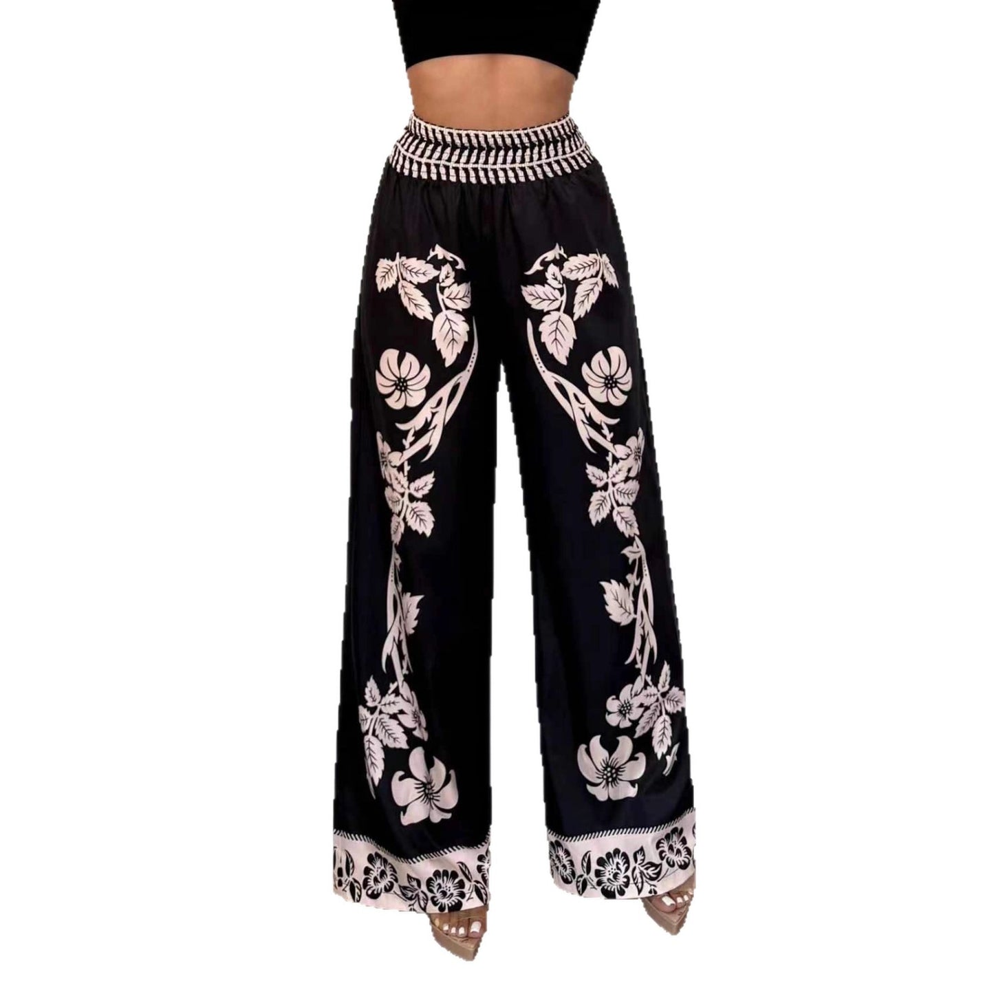 Womens Printed Long Wide-Leg Pants