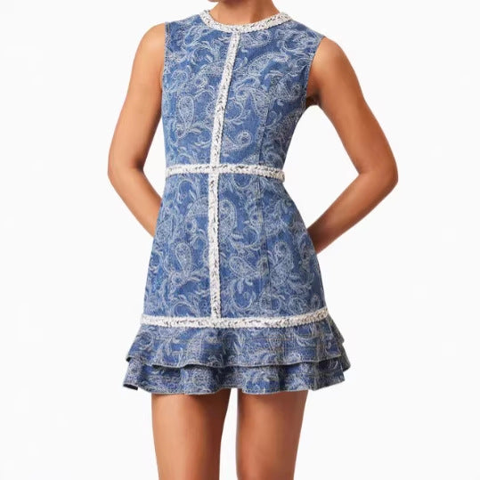 Women's Retro Embroidered Sleeveless Vest Dress