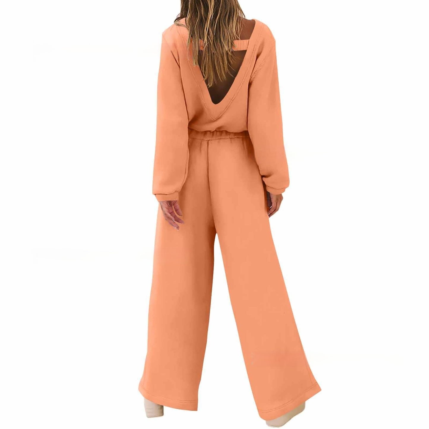 Europæisk Og Amerikansk Mode Sport Og Fritid Langærmet Ensfarvet Rygløs Sweater Jumpsuit Sæt Til Kvinder